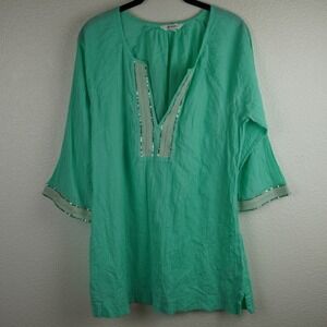 ATHLETA Mariana Tunic Top Boho Cover Up Mint Green Sequin Trim Summer M